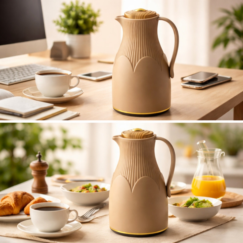Sahara Style Vacuum Flask Designed for Temperature Retention &amp; On-the-Go – Tan (H-26 CM)