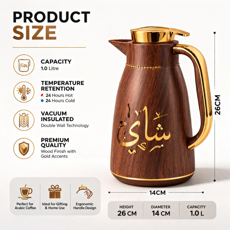 Select Shine Vacuum Flask Designed for Temperature Retention &amp; On-the-Go – Brown (H-26, W-14 CM)