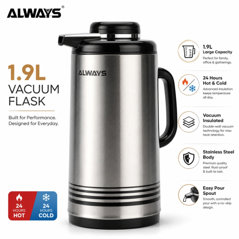 Quality Vacuum Flask – Silver Premium Quality (32x12cm)