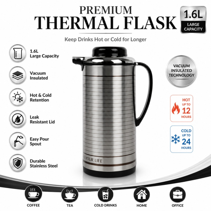 Deluxe Vacuum Flask – Silver Premium Quality (30cm)