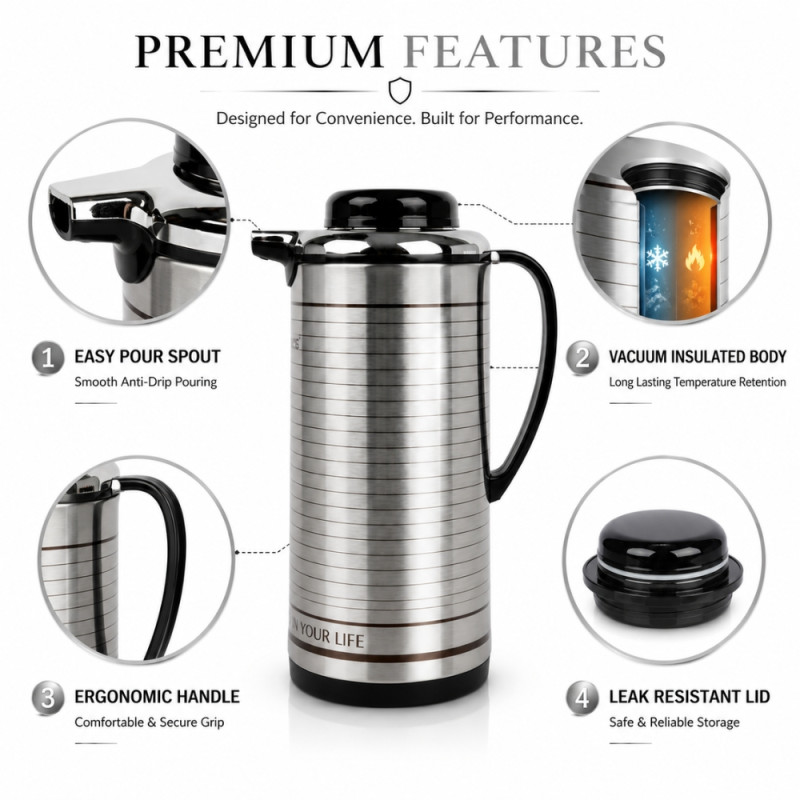 Deluxe Vacuum Flask – Silver Premium Quality (30cm)