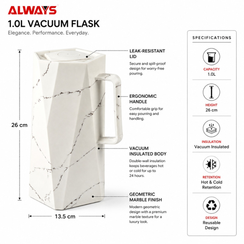 Quality vacuum flask – White Premium Quality (26cm)