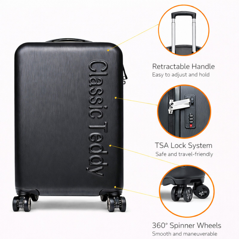 Classic Teddy 20" Hardshell Trolley – Sleek Black