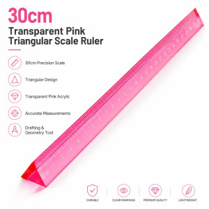 Transparent Pink Triangular Scale Ruler – Pink (38cm) Transparent Pink Triangular Scale Ruler – Pink (38cm)