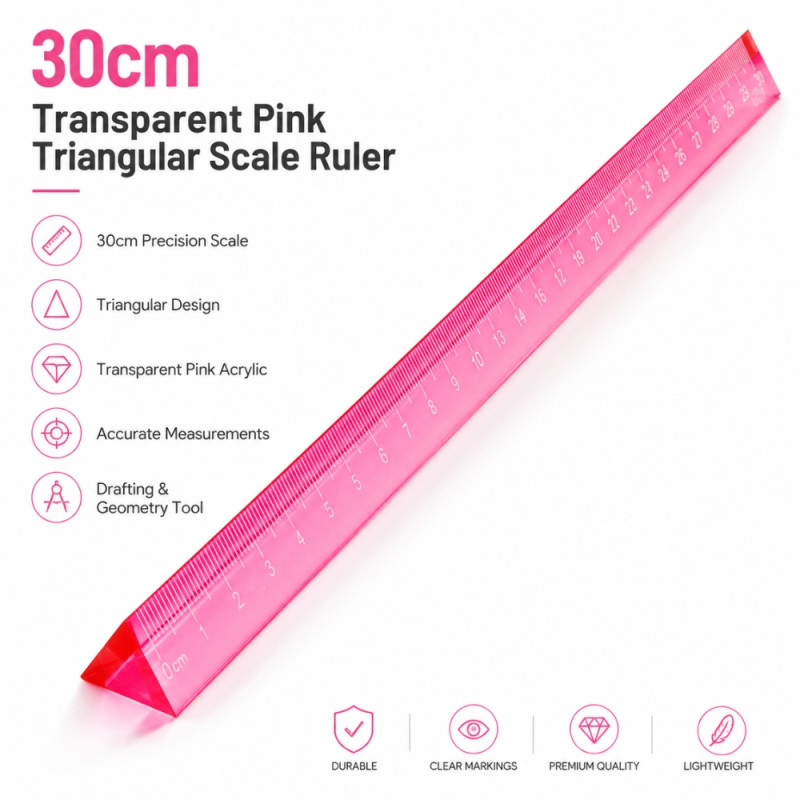 Transparent Pink Triangular Scale Ruler – Pink (38cm)
