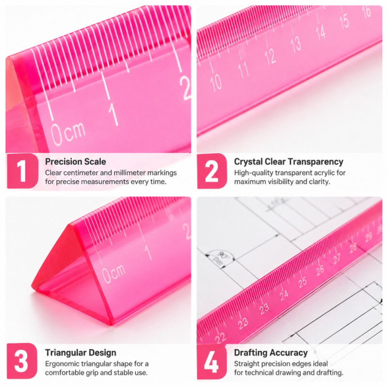 Transparent Pink Triangular Scale Ruler – Pink (38cm)