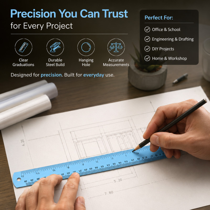 Elite Flow Ruler Designed for Creative Expression &amp; Office Use – Light Blue (L-30, T-1 CM)