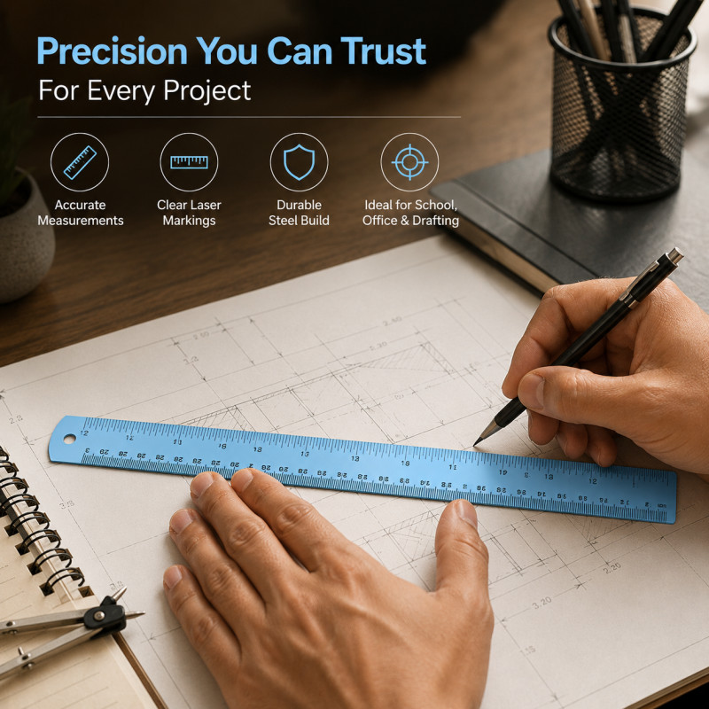 Elite Flow Ruler Designed for Creative Expression &amp; Office Use – Light Blue (L-30, T-1 CM)