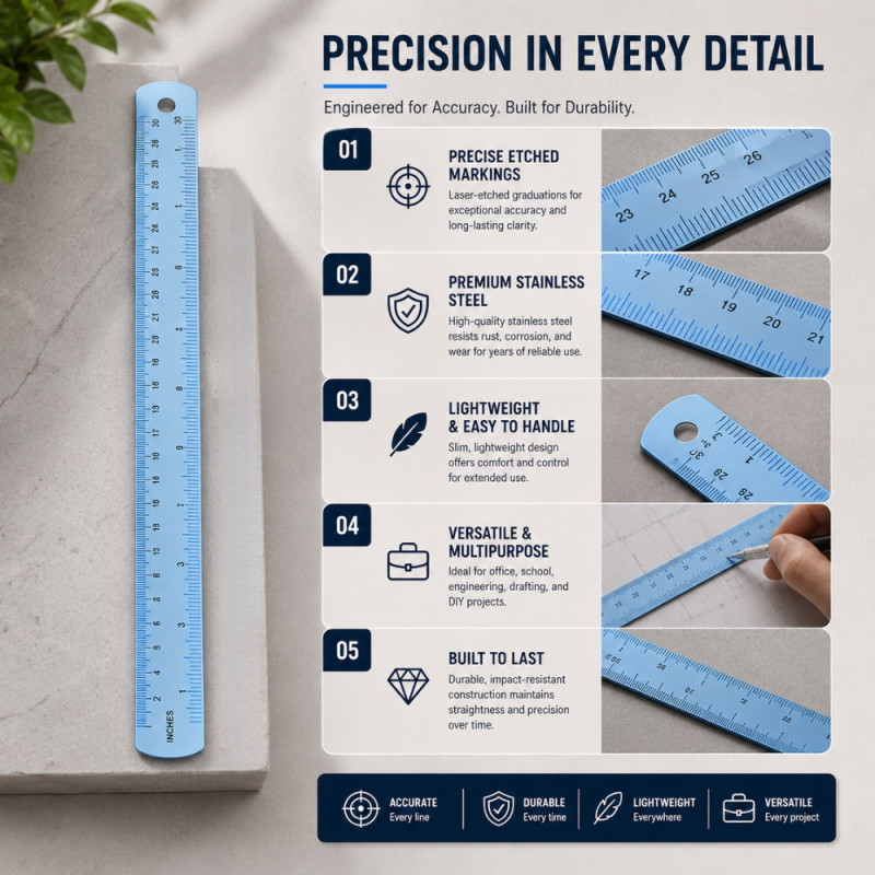 Elite Flow Ruler Designed for Creative Expression &amp; Office Use – Light Blue (L-30, T-1 CM)