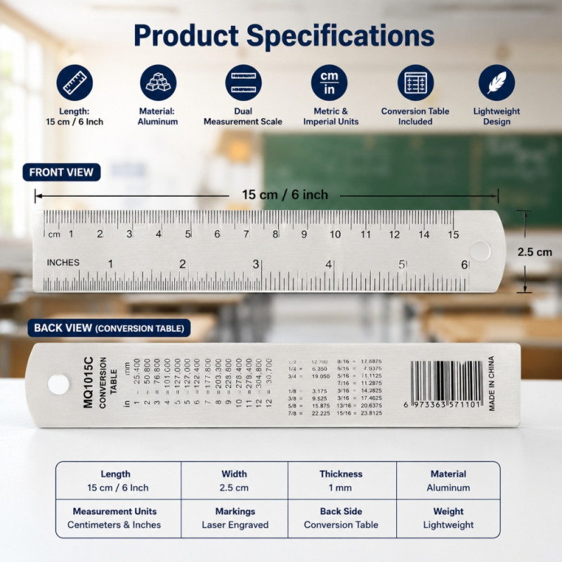 Pro Glow Ruler Designed for Creative Expression &amp; Office Use – Silver (W-2.5, L-15 CM)