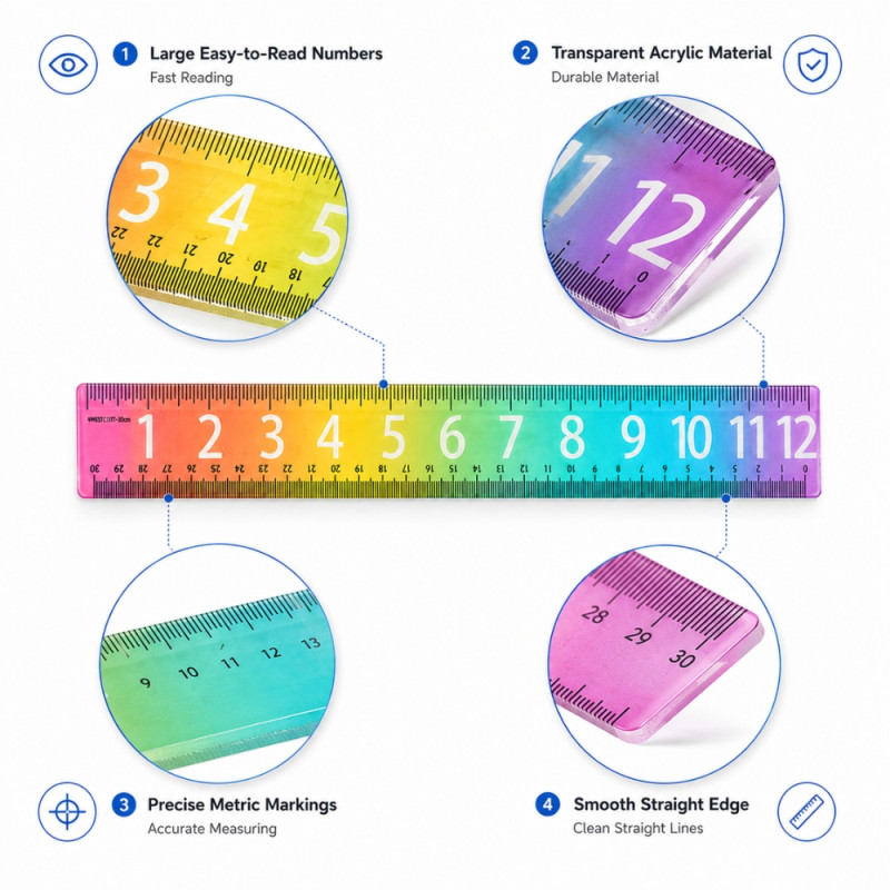 38cm Transparent Rainbow Ruler