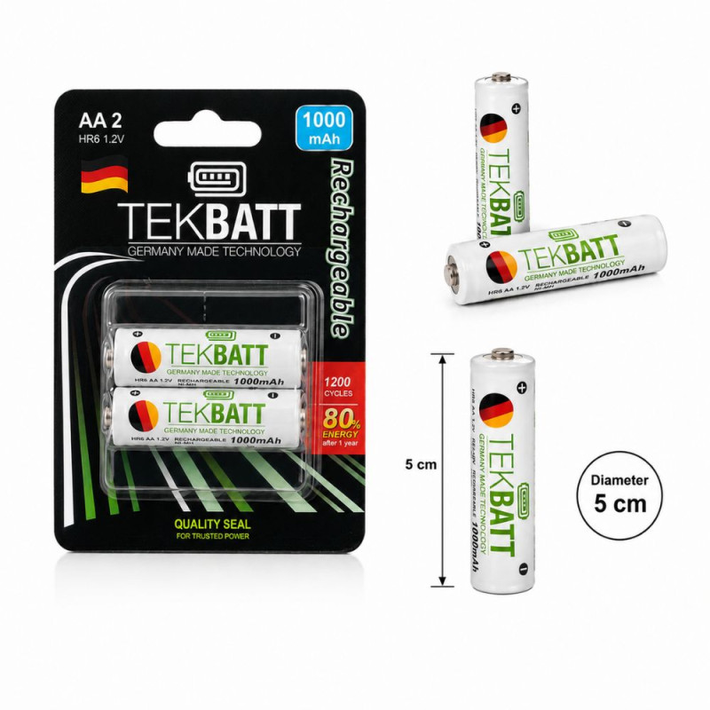 TEKBATT AA Rechargeable Batteries (L-5 cm) – White