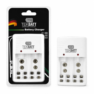Multi-Battery Rechargeable Charger for AA, AAA & 9V – White (10x7cm)
