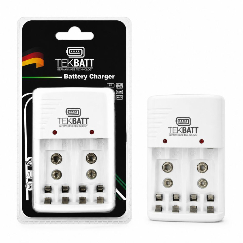 Multi-Battery Rechargeable Charger for AA, AAA & 9V – White (10x7cm)