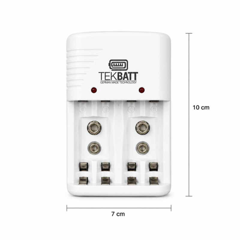 Multi-Battery Rechargeable Charger for AA, AAA & 9V – White (10x7cm)