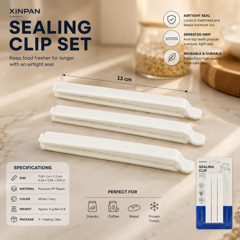 Fine Design Sealing Clip Designed for Smart Storage &amp; Organization – White (H-11.8, W-1.4, L-1.3 CM)