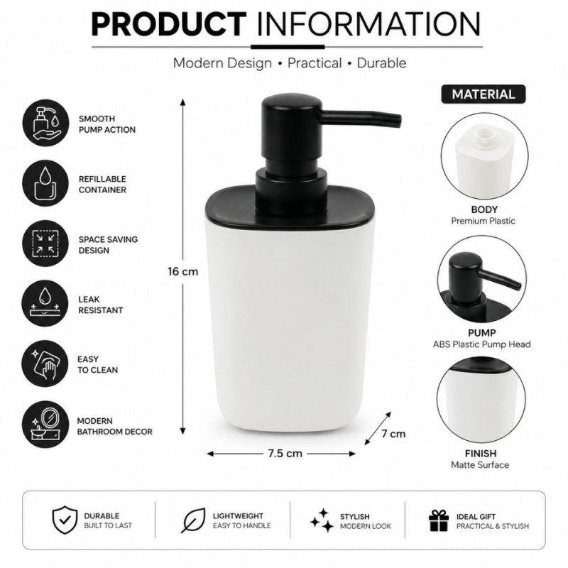 Classic Soap Despensar P – White Black Premium Quality (16 x 7.5 cm)