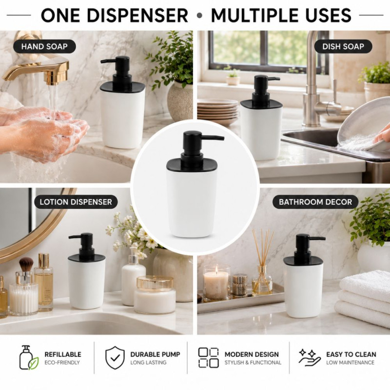 Classic Soap Despensar P – White Black Premium Quality (16 x 7.5 cm)
