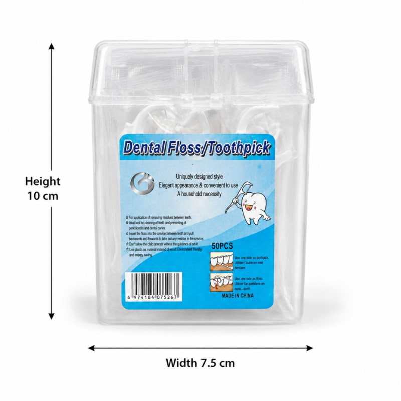 Professional Grade Dental Floss Picks | 50-Piece Set with Transparent Storage | 10x7.5cm White