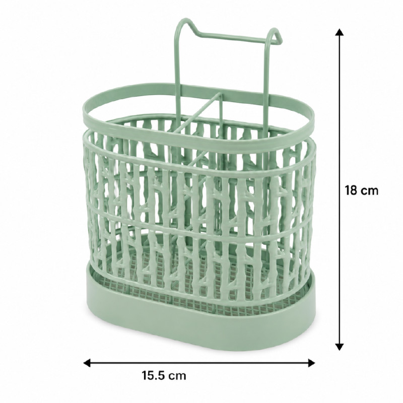 Light Green Metal Utensil Holder or Sink Caddy Designed to Organize Cutlery and Small Kitchen Tools – Light Green
