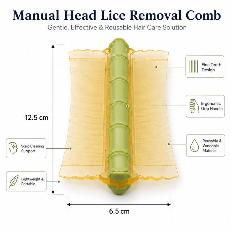 Ergonomic Double-Sided Head Lice Removal Comb with Bamboo-Shaped Handle (12.5x6.5cm) – Green &amp; Yellow