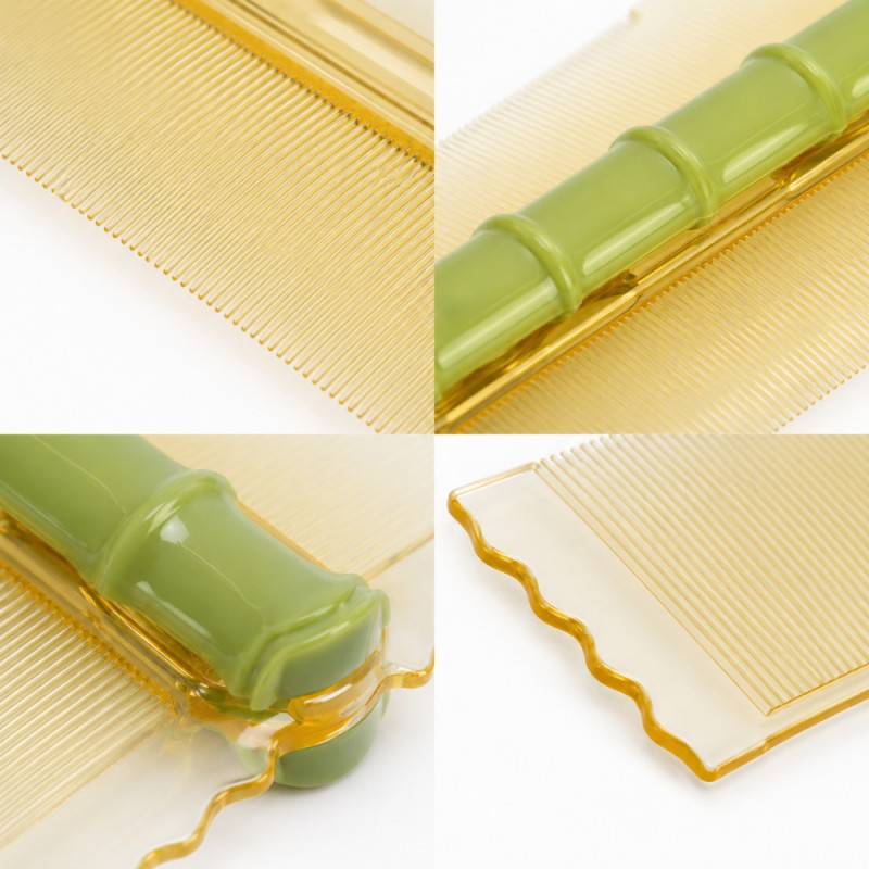 Ergonomic Double-Sided Head Lice Removal Comb with Bamboo-Shaped Handle (12.5x6.5cm) – Green &amp; Yellow