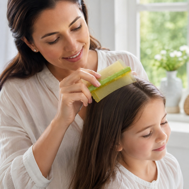 Ergonomic Double-Sided Head Lice Removal Comb with Bamboo-Shaped Handle (12.5x6.5cm) – Green &amp; Yellow
