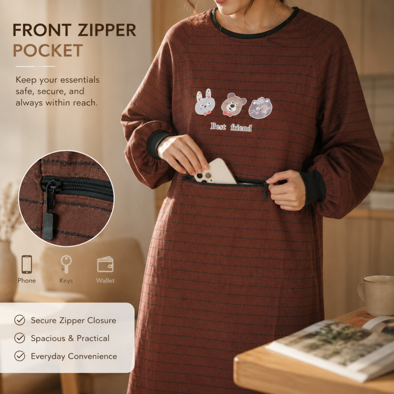 Natural Fiber Kitchen Apron Designed for Everyday Cooking &amp; Kitchen Excellence – Brown (H-97, W-49, L-75 CM)