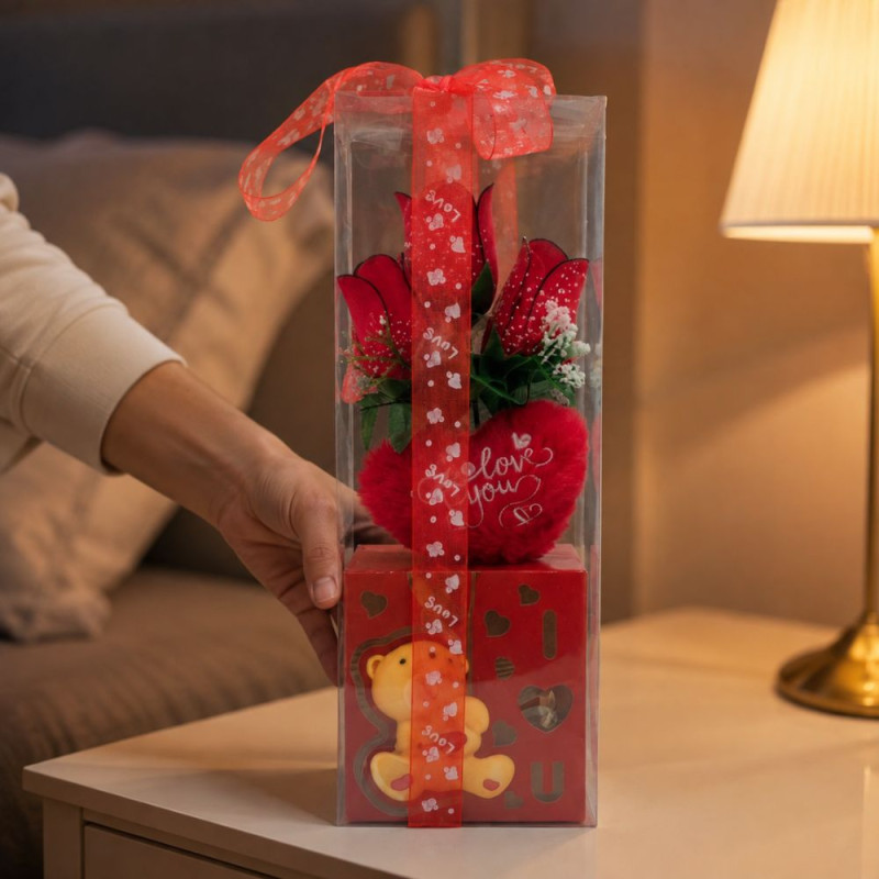 Love Gift Box with Flowers – Red
