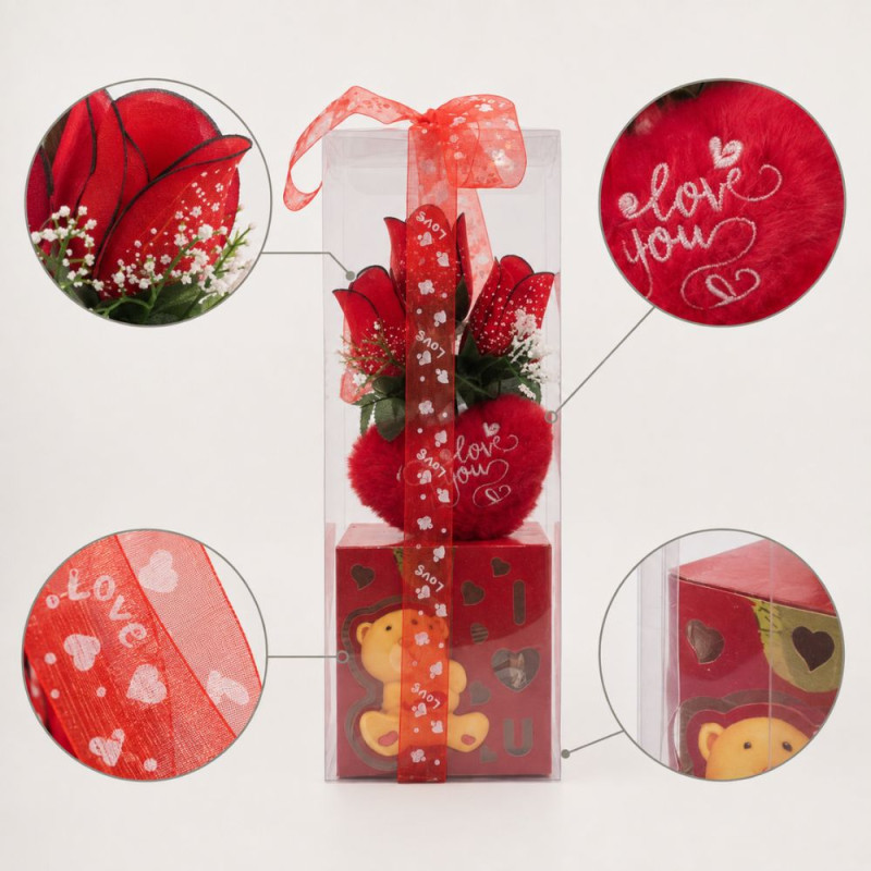 Love Gift Box with Flowers – Red