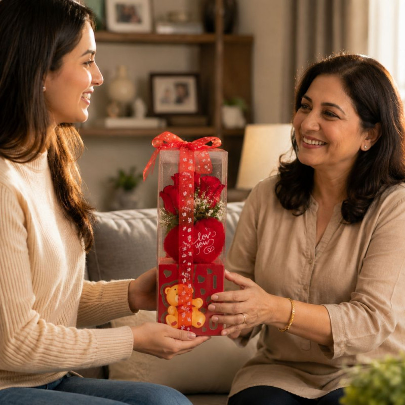 Love Gift Box with Flowers – Red