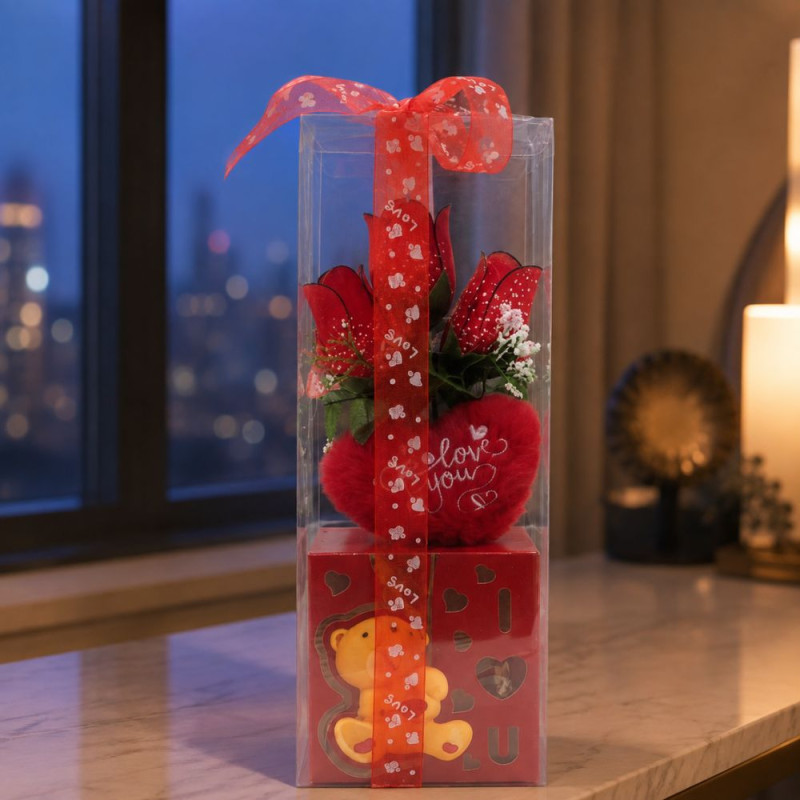 Love Gift Box with Flowers – Red