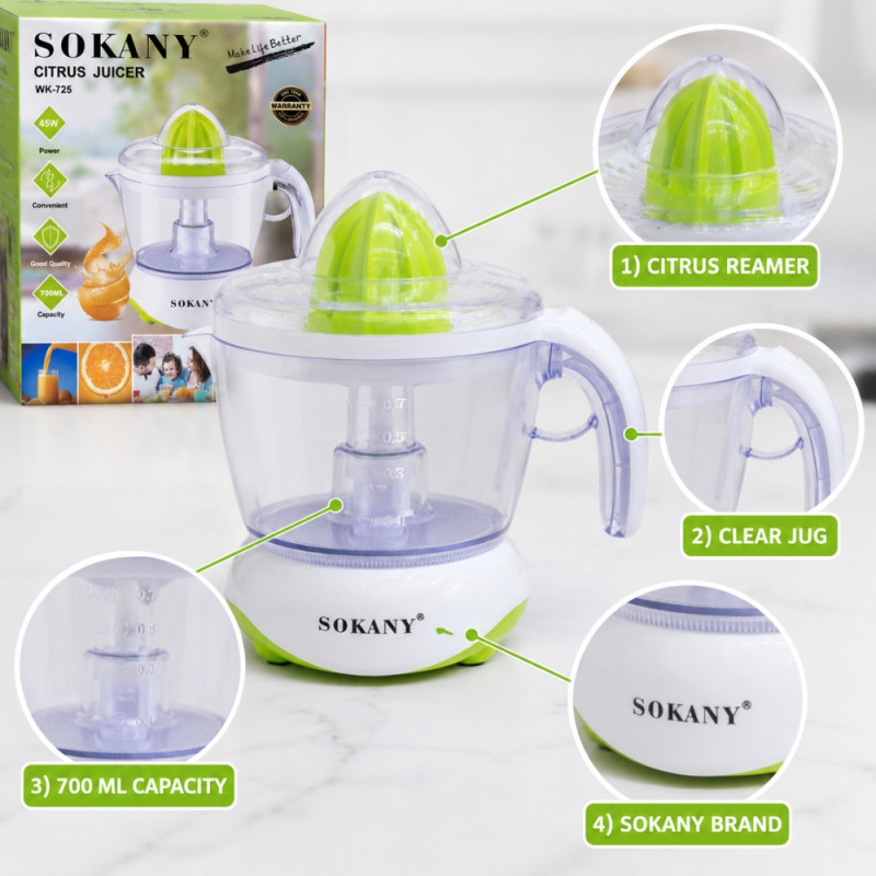 Sokany Citrus Juicer – Clear (Single)