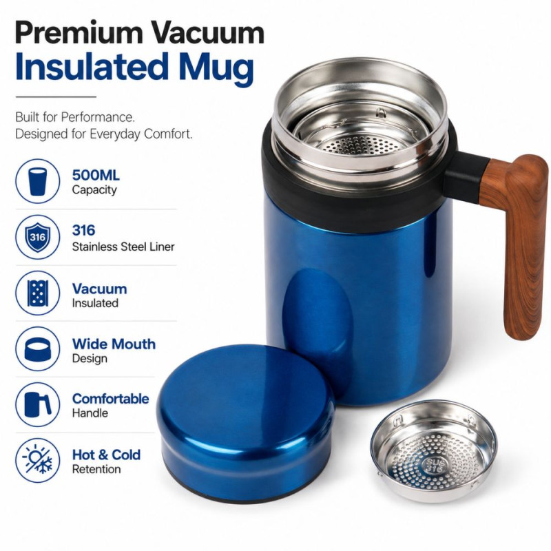 Elegant Vaccum Mug – Blue Premium Quality (16 x 9 cm)