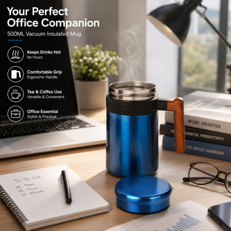 Elegant Vaccum Mug – Blue Premium Quality (16 x 9 cm)