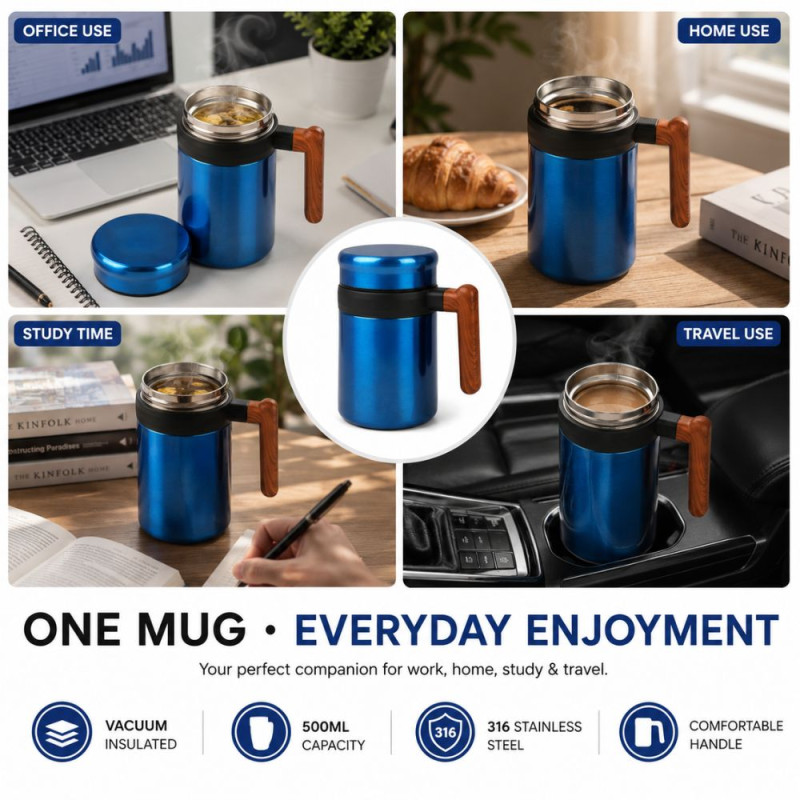 Elegant Vaccum Mug – Blue Premium Quality (16 x 9 cm)