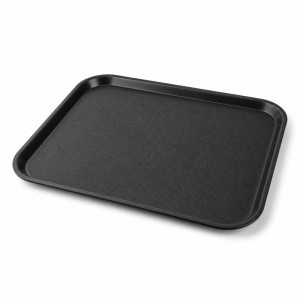 Professional Black Non-Slip Plastic Serving Tray – Rectangular Rubberized Design (40cm)