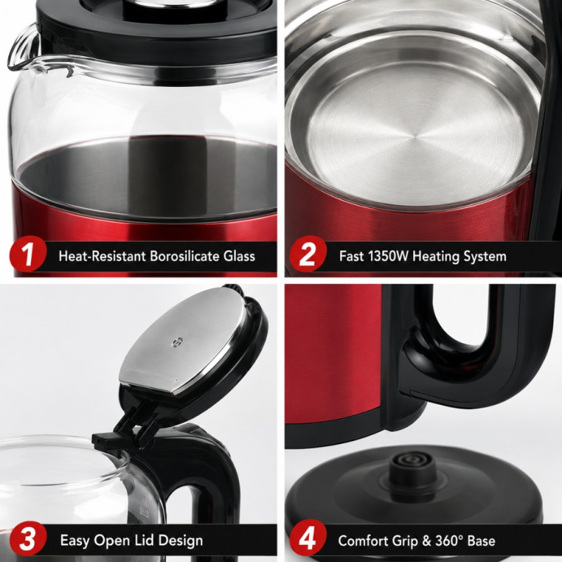Professional RAF EKettle Glass 17L – Red Premium Quality (24x14cm)