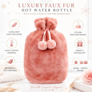 Quality Ease Hot Water Bottle Cover Designed for Travel &amp; Daily Essentials – Pink (H-30, W-20 CM)