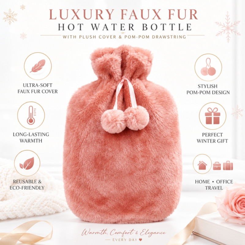 Quality Ease Hot Water Bottle Cover Designed for Travel &amp; Daily Essentials – Pink (H-30, W-20 CM)