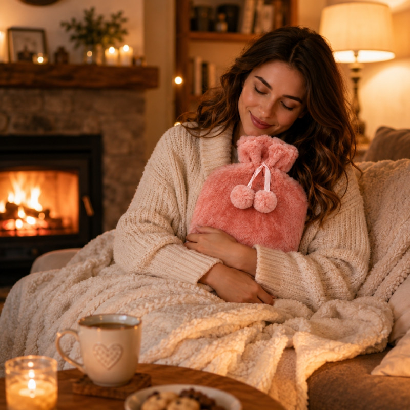 Quality Ease Hot Water Bottle Cover Designed for Travel &amp; Daily Essentials – Pink (H-30, W-20 CM)