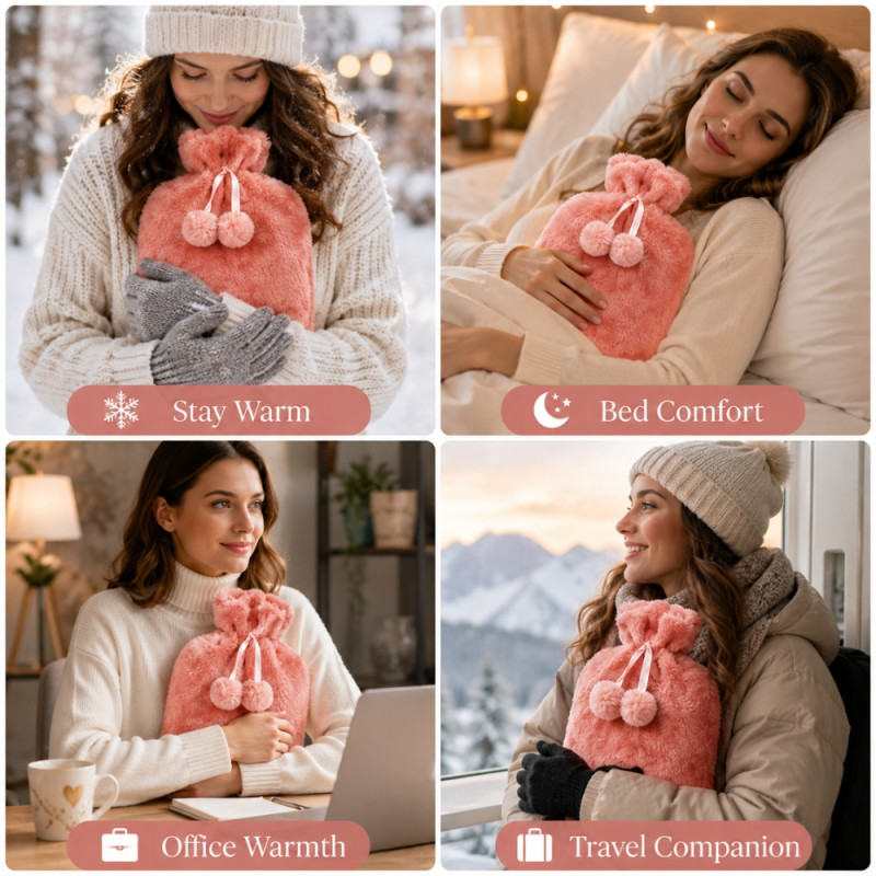 Quality Ease Hot Water Bottle Cover Designed for Travel &amp; Daily Essentials – Pink (H-30, W-20 CM)