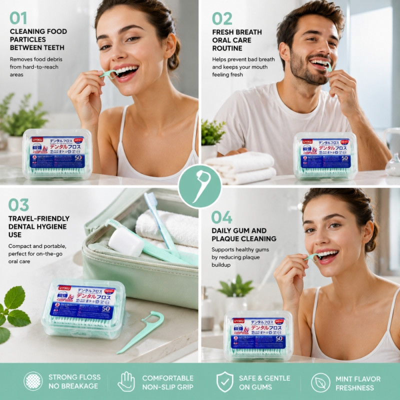 Essential UYIKU Mint Dental Floss Pick Set – 50 Pieces with Clear Storage Container