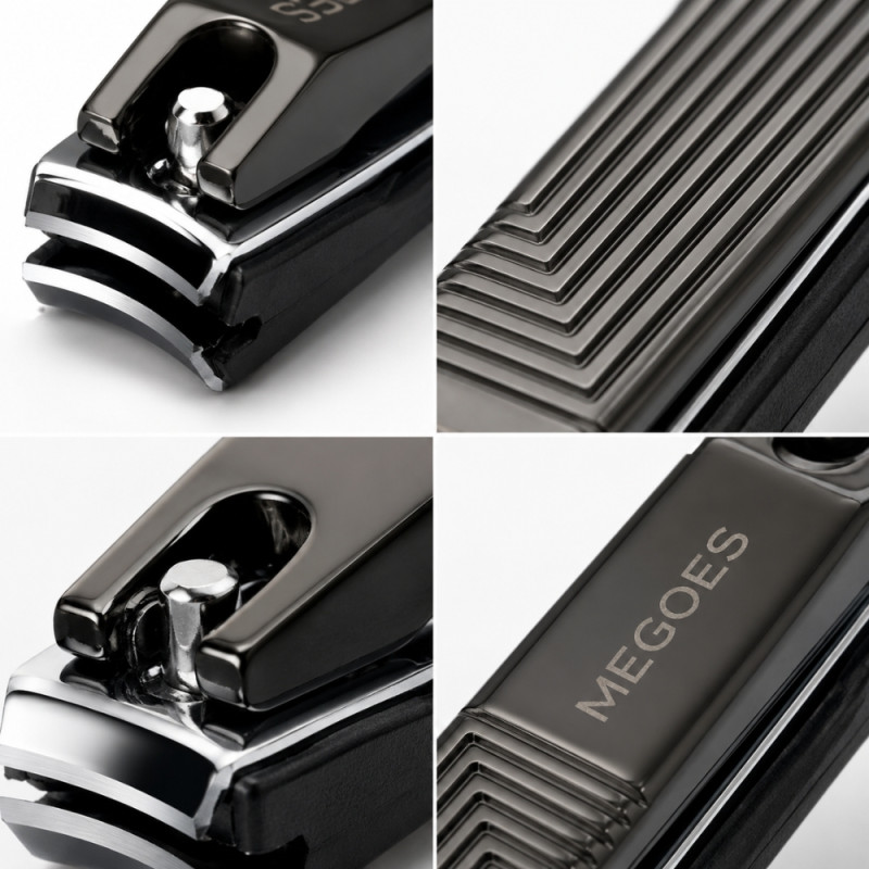 Megoes Premium Stainless Steel Nail Clipper with Ergonomic Grip (7.5x2cm) – Black & Silver