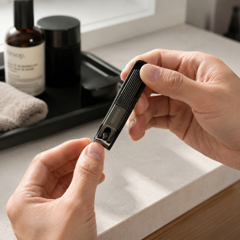 Megoes Premium Stainless Steel Nail Clipper with Ergonomic Grip (7.5x2cm) – Black & Silver
