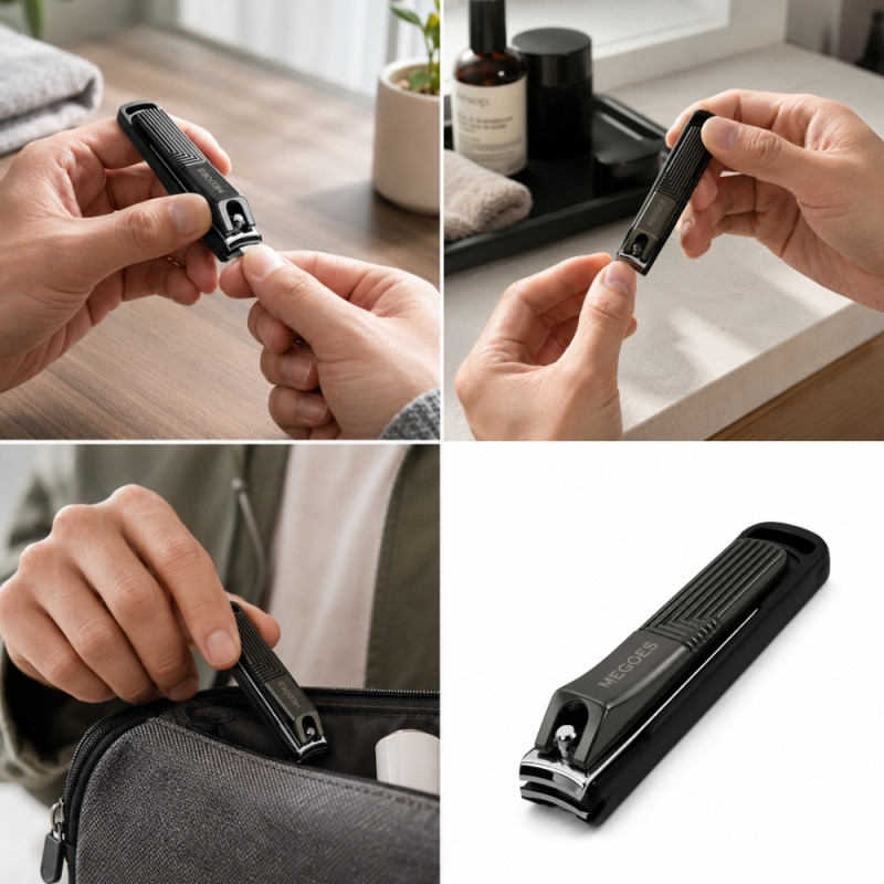 Megoes Premium Stainless Steel Nail Clipper with Ergonomic Grip (7.5x2cm) – Black & Silver