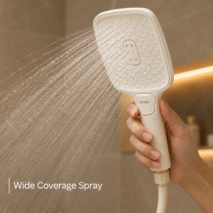 Hand Shower Head with a Square Panel and Cream Finish – 115 x 258 mm Hand Shower Head with a Square Panel and Cream Finish – 115 x 258 mm