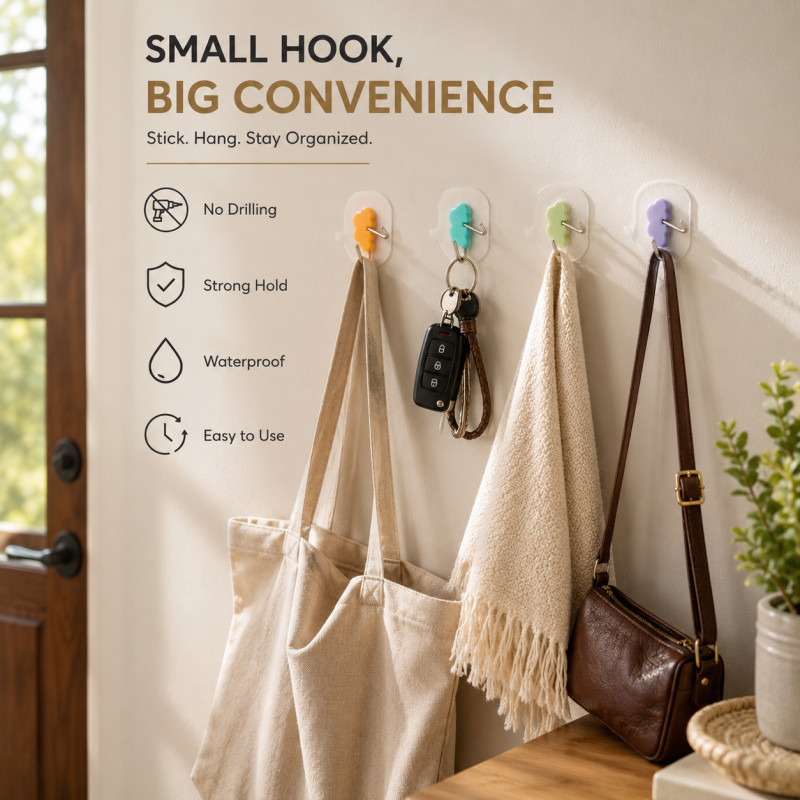 Sleek Build Sticky Hook Designed for Smart Storage &amp; Organization – Yellow (L-8 CM)