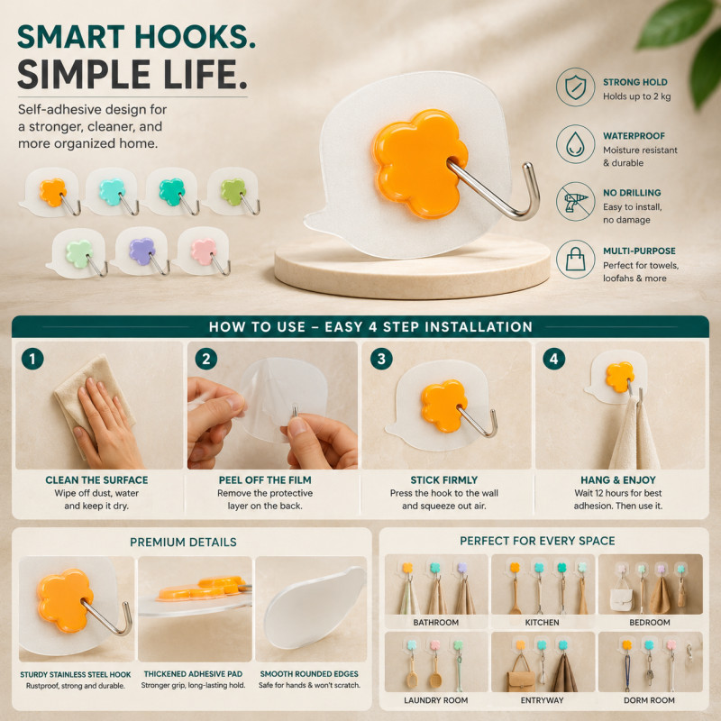 Sleek Build Sticky Hook Designed for Smart Storage &amp; Organization – Yellow (L-8 CM)