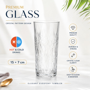 Romantic clear glass tumbler with a crystal pattern design – Transparent (15 x 7cm)